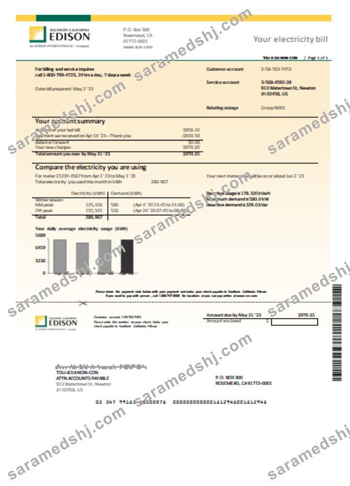 Southern California Edison utility business bill SCR